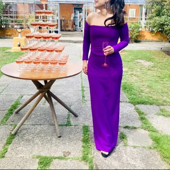 Solace London Purple Column Gown Size 2 Off Shoulder Slimming Formal Corset $575 - Picture 9 of 15